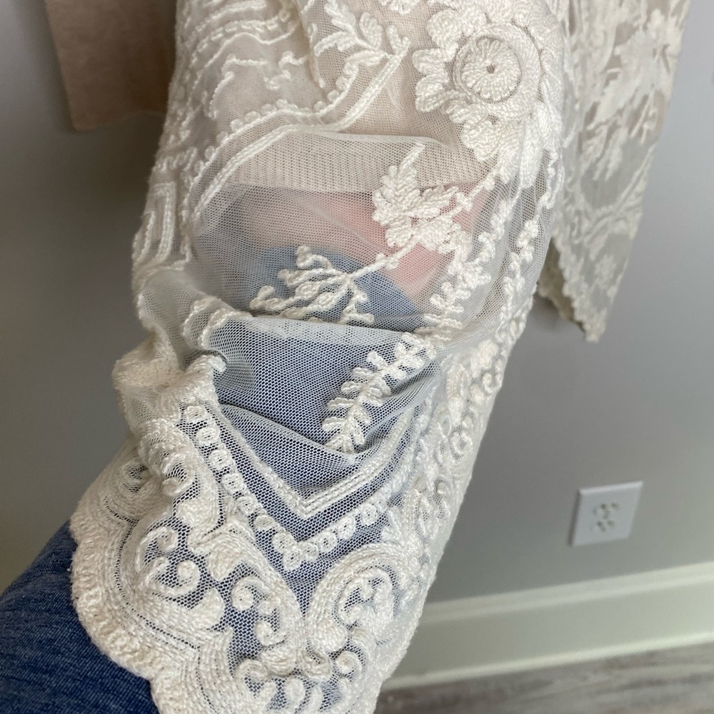 Anthropologie Angel of the North Sweater SzM Lace Hankerchief Hem Lagenlook Boho - Picture 6 of 12